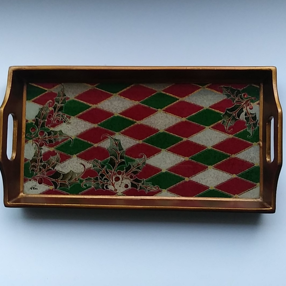 Christmas Halerquin Holly Tray